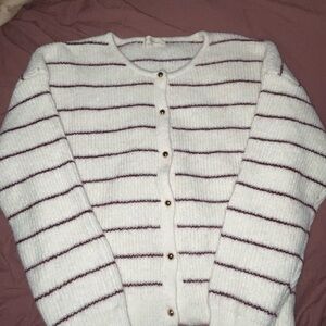 Together White and Purple Striped Cardigan
